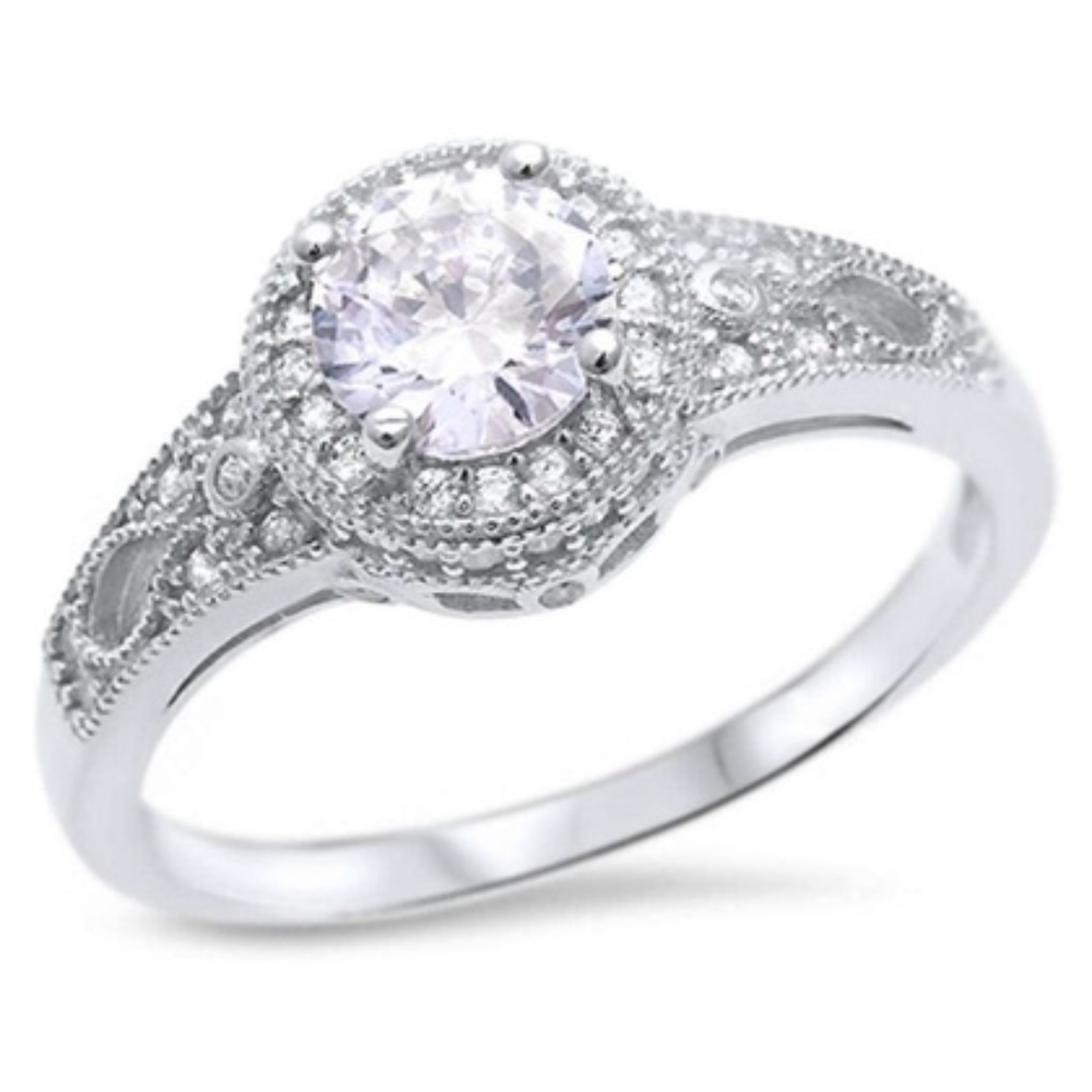 Solitaire Halo Art Deco Wedding Engagement Ring925